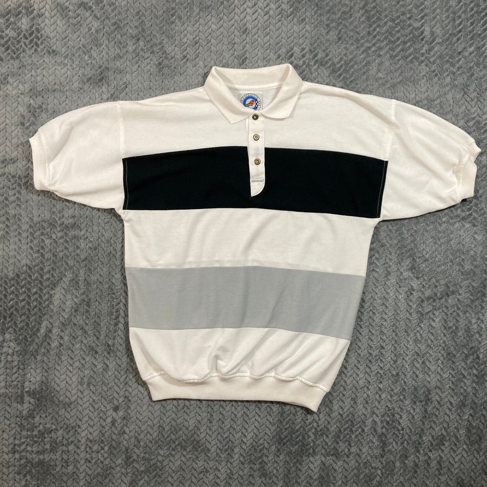 Greenline International Polo Shirt Mens M Colorblock White Black Grey Golf 90s
